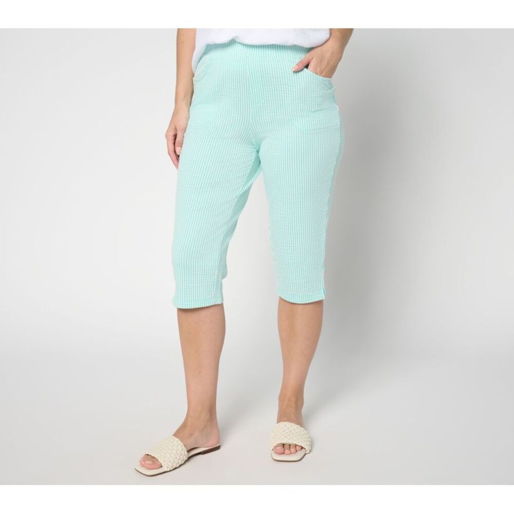 Quacker Factory Women's Pants Sz XL Knit Seersucker Pedal Pusher Green
